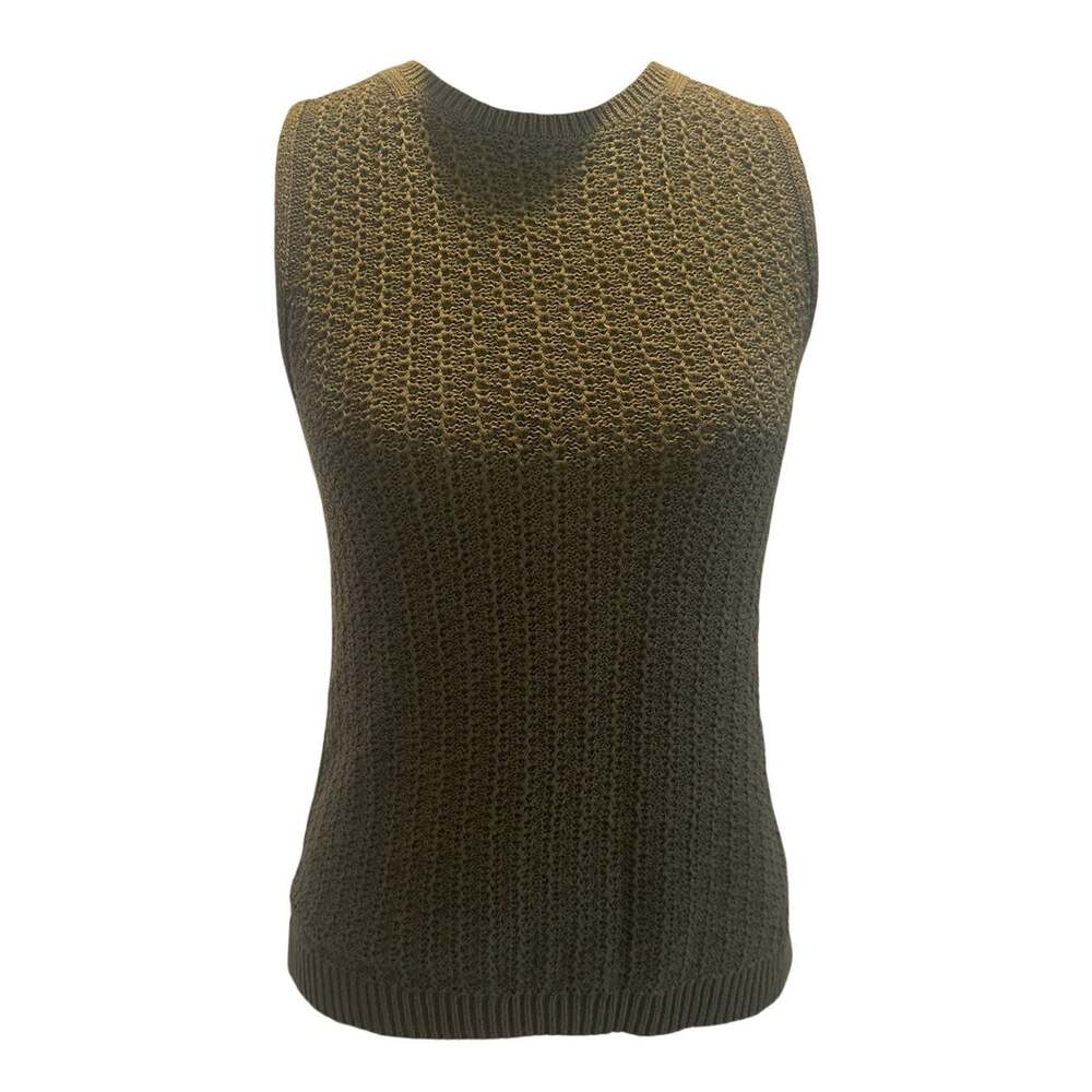 Banana Republic Olive Green Open Knit Sweater Vest Cotton Blend Sleeveless Top